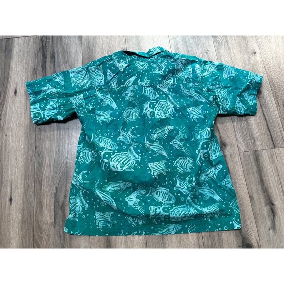 White Sierra Men's Hawaiiian Fish Print Short Sleeve Shirt M Green Teal - Picture 4 of 6